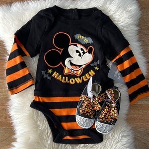 Baby’s 1st Halloween Mickey Mouse Onsie and Costume Shoe Set